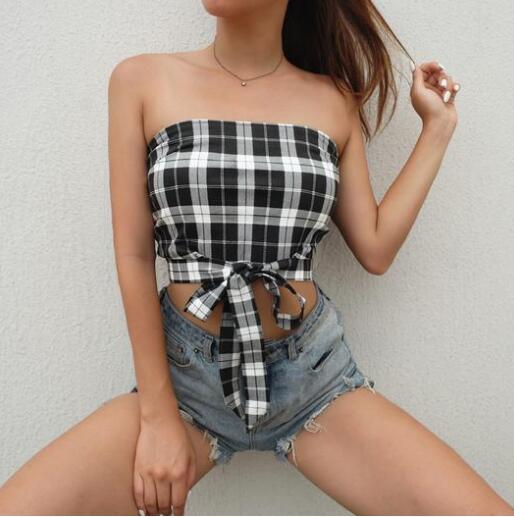 BRIANNA BANDEAU SUMMER PLAID TOP