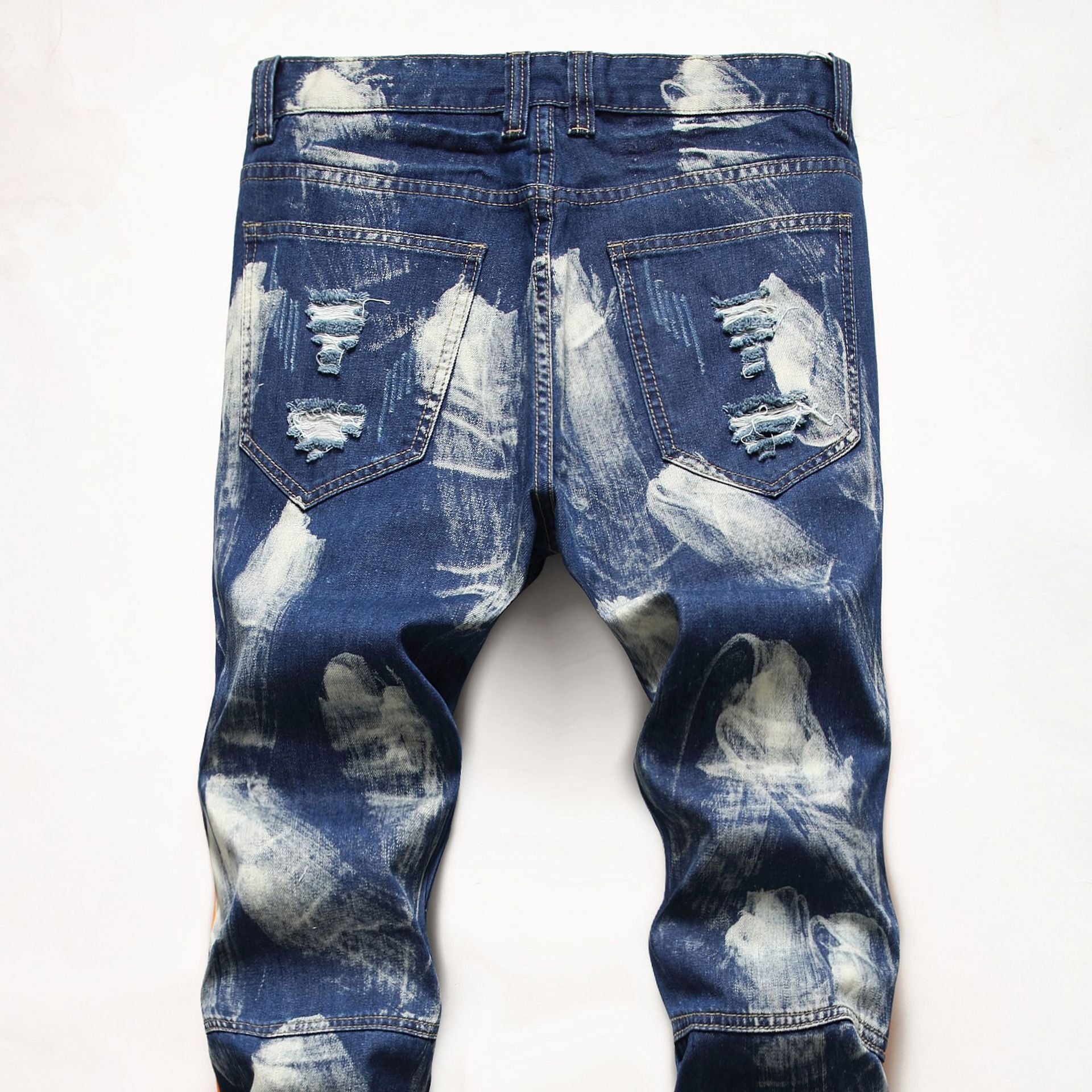 Denim Biker Jeans Contrast Color Knee Protect