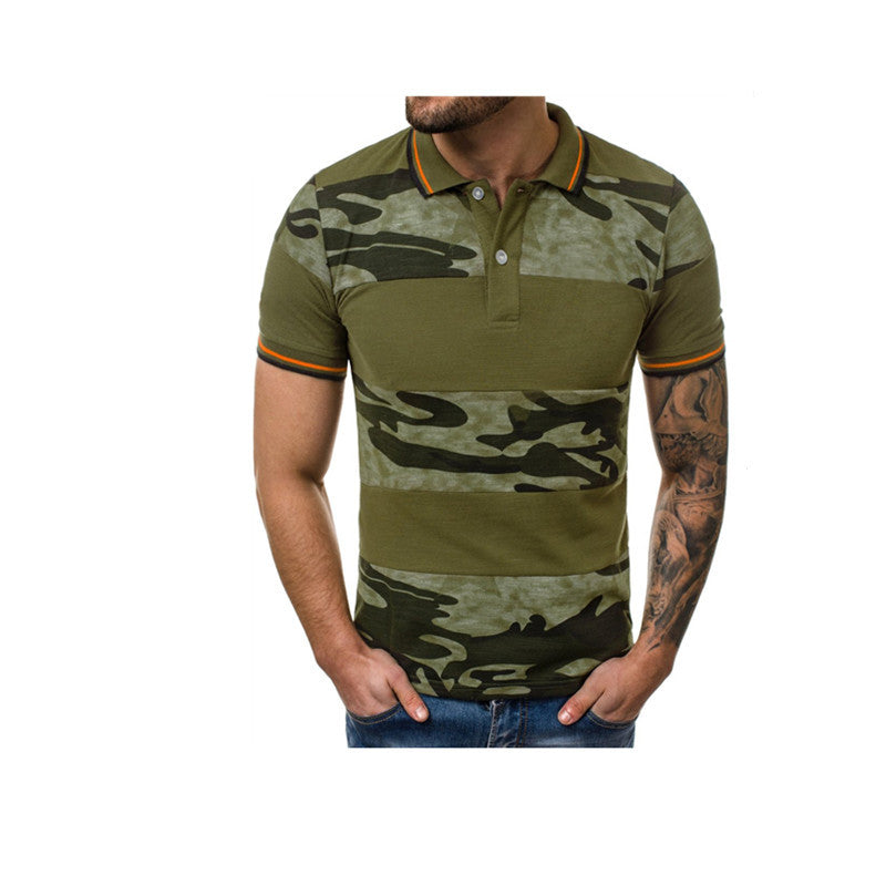 Casual camouflage stitching short sleeve T-shirt